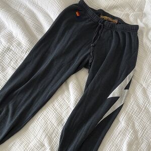 Aviator Nation Black Joggers with Silver Lightning Bolt